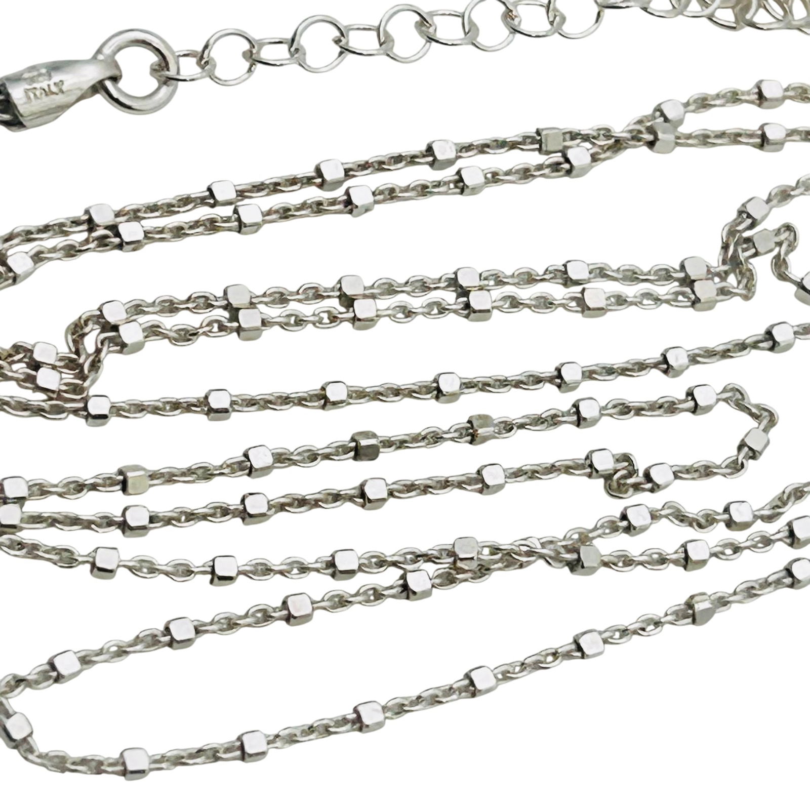 FAS Italy, 14 In. Sterling Double Cable Chain Square Bead Necklace 4.38 G (1 of 4)
