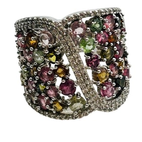 Clear Iolite Surround Sterling Multicolored Stone Dome Ring Size 6, 7.57 G