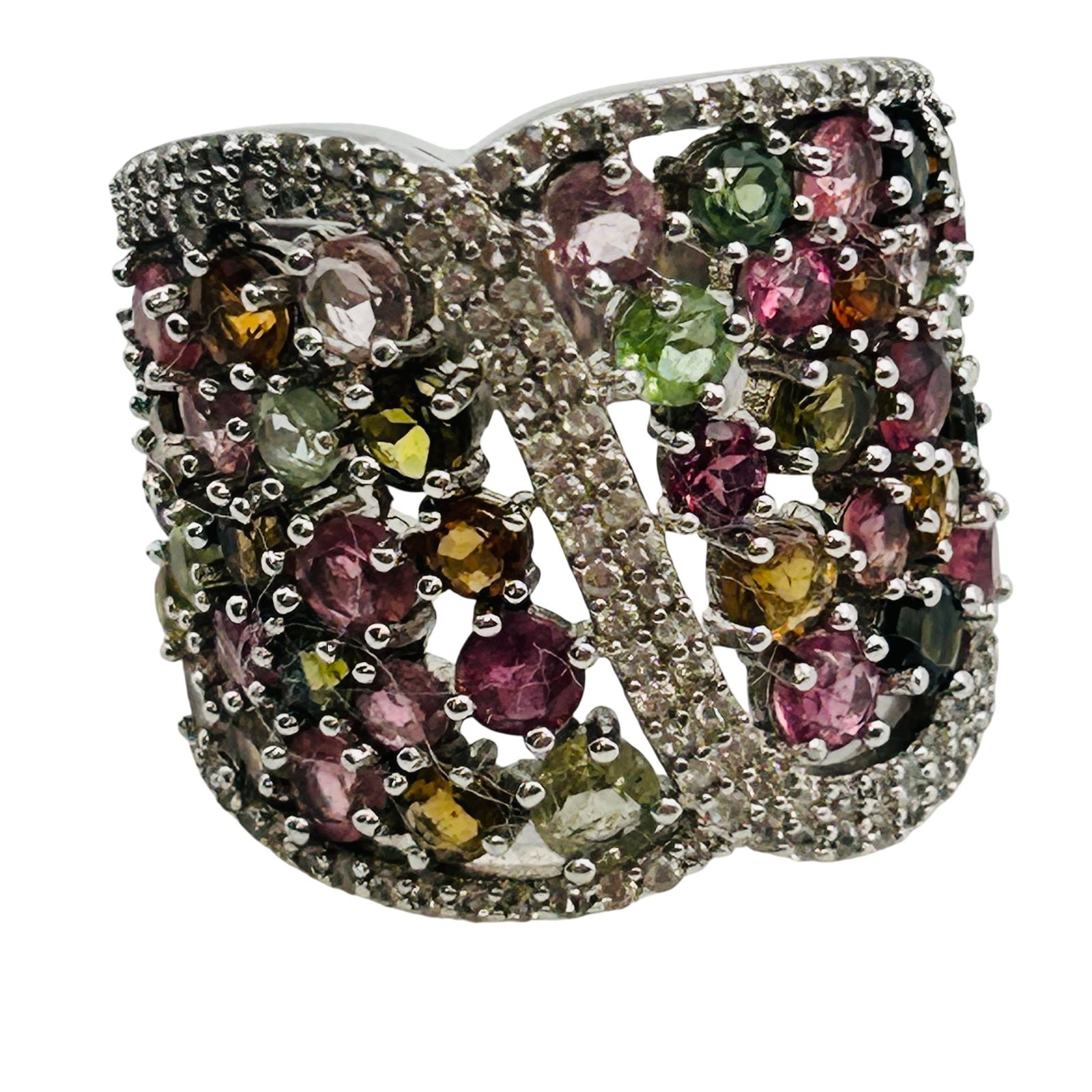 Clear Iolite Surround Sterling Multicolored Stone Dome Ring Size 6, 7.57 G (1 of 7)