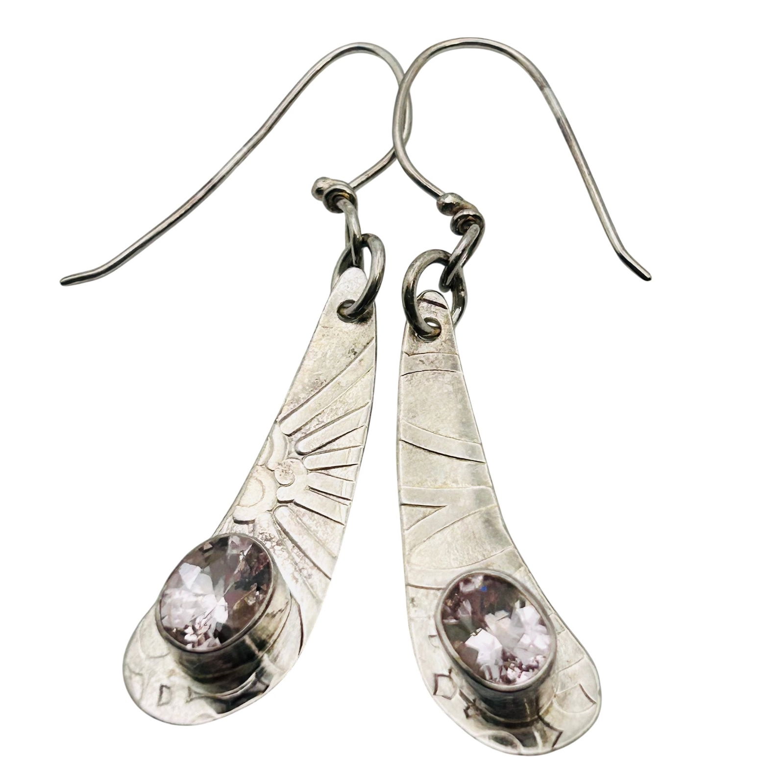 Rhinestone Sterling Sun Detail Hook Back Earrings 5.62 G (1 of 5)