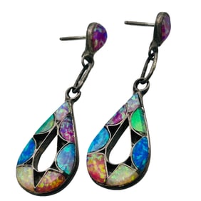 Opal Sterling Cutout To Teardrop Earrings 4.12 G.