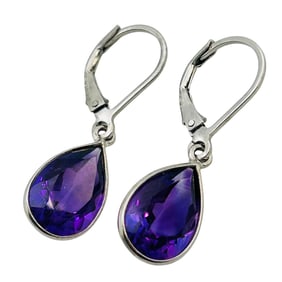 Amethyst, Sterling Dangle Hinge Earrings, 2.21 G