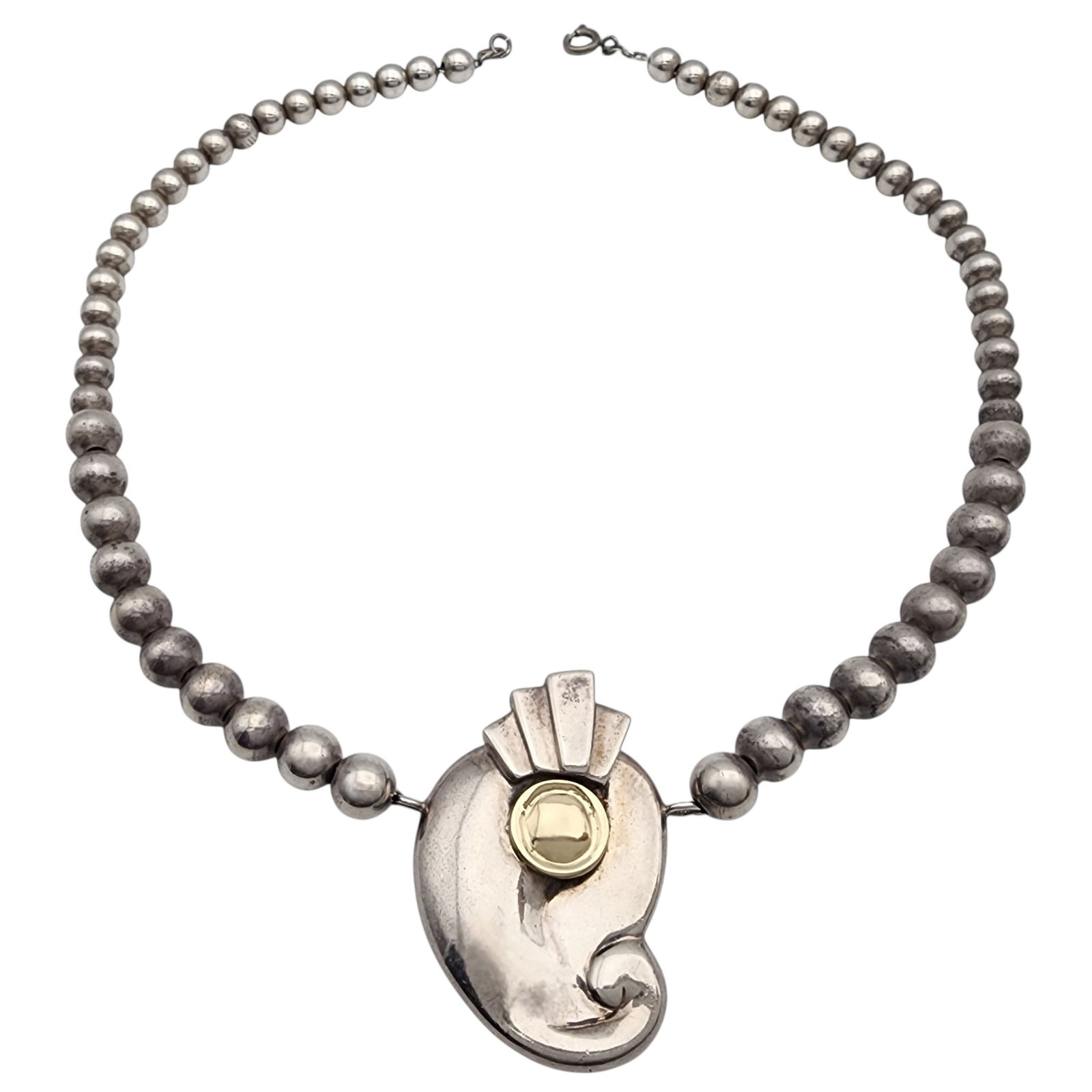 Designer Signed 14k Gold and Sterling Abstract Bead Necklace (1 of 6)