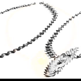 Designer Signed 14k Gold and Sterling Abstract Bead Necklace: Designer Signed 14k Gold and Sterling Silver Abstract Bead Necklace, 43.7g, total length 16.5"