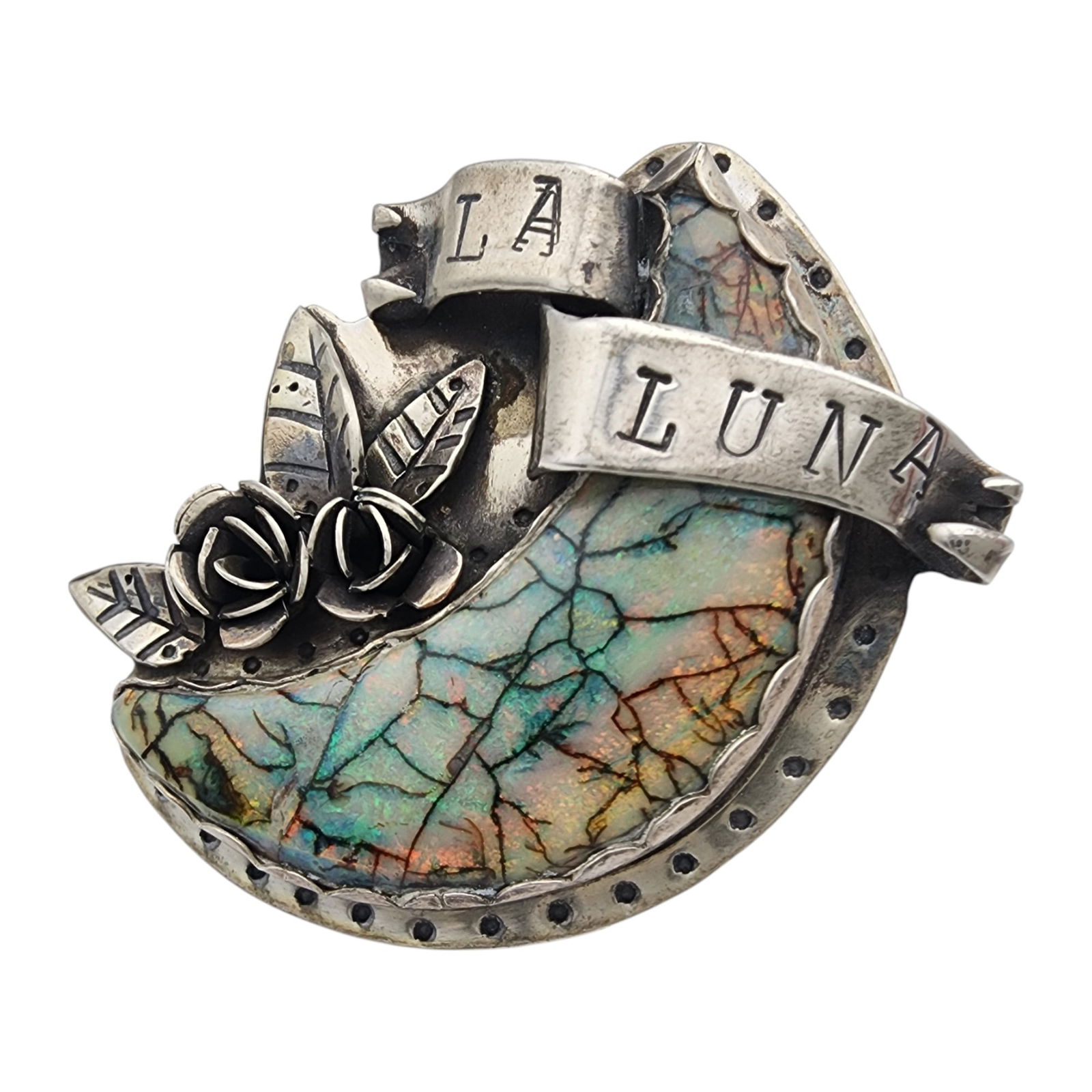 Designer Signed Sterling Opal La Luna Moon Ring Sz 6 (1 of 9)