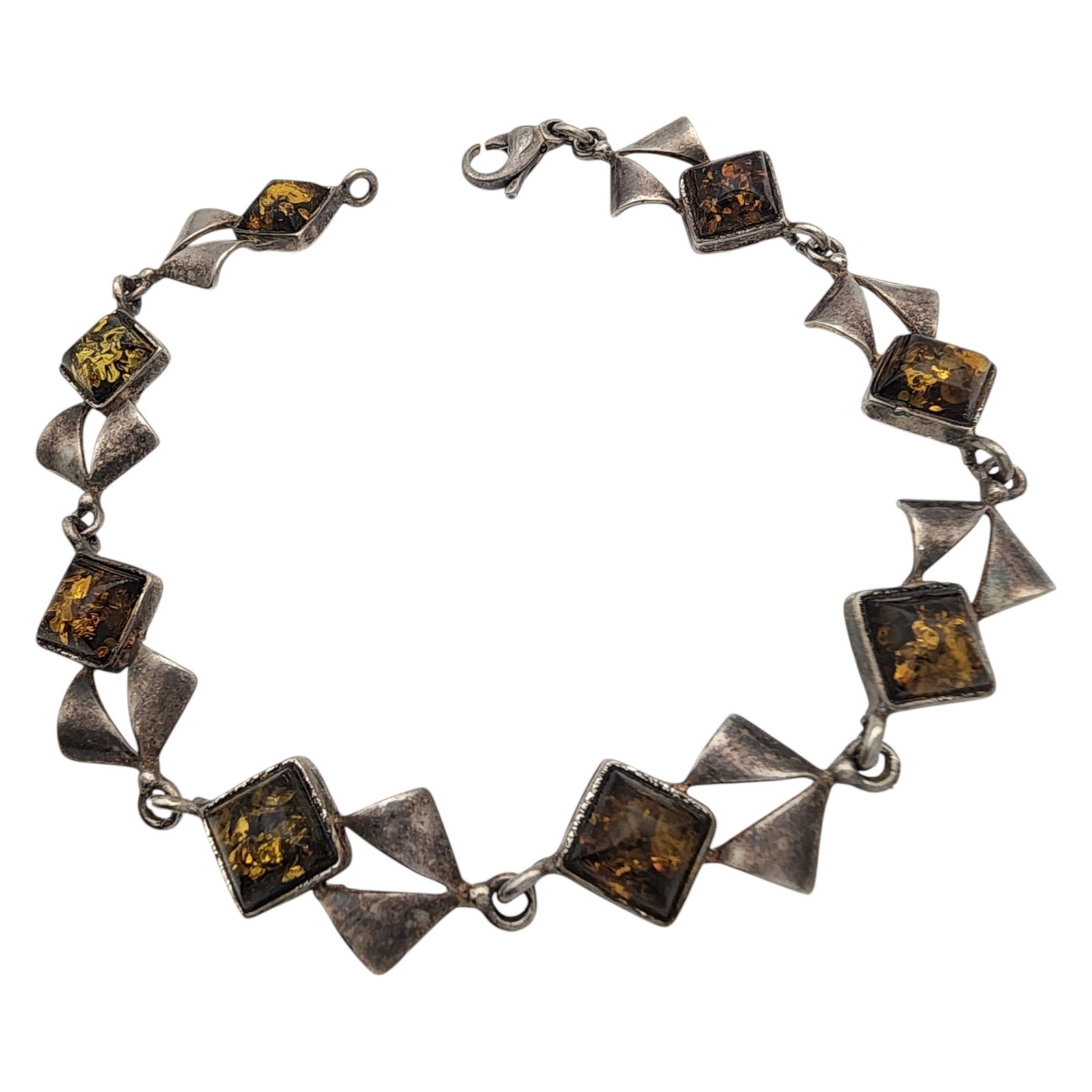 Signed Sterling Silver Amber Bracelet: Signed Sterling Silver Amber Bracelet, 6.8g