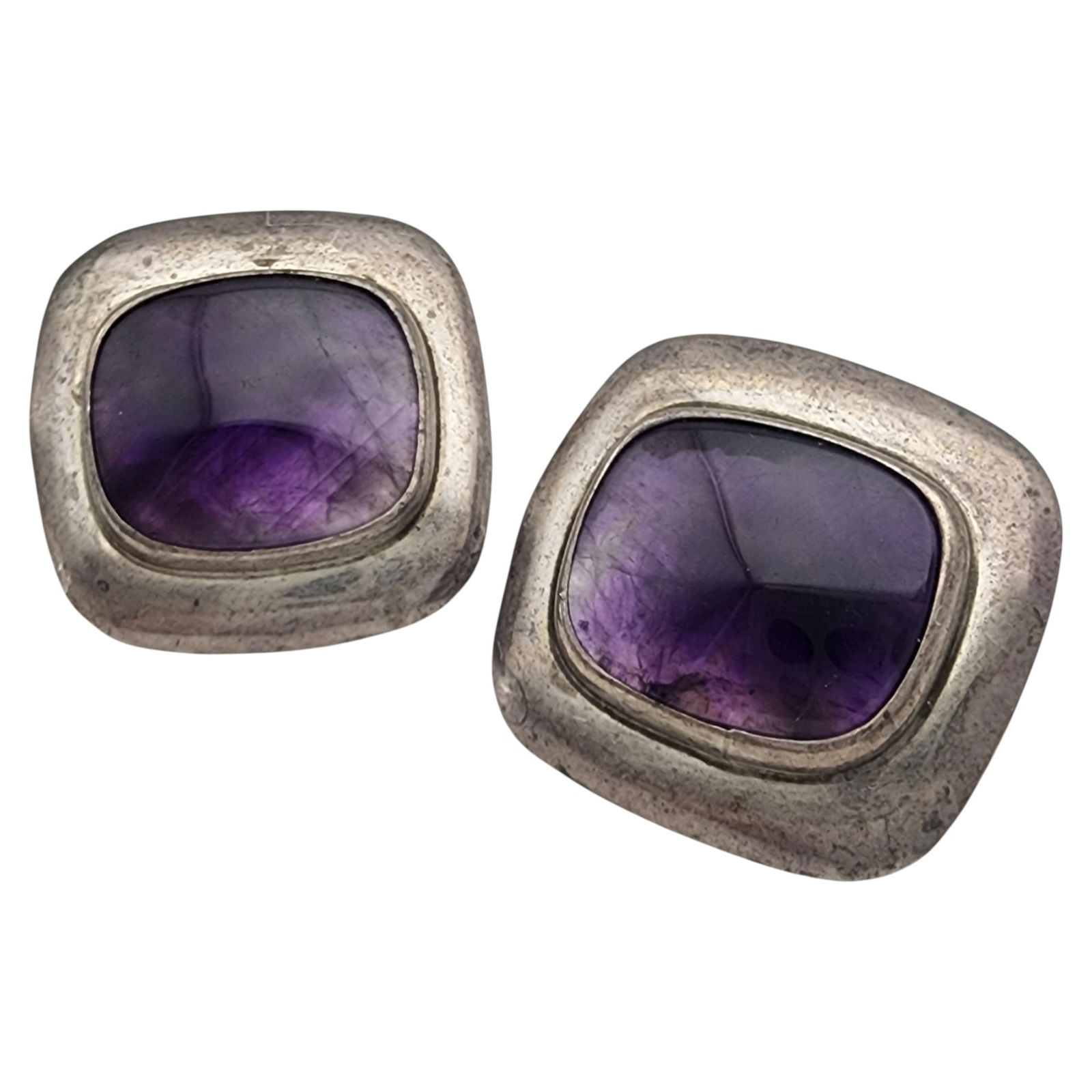 Signed Designer Sterling Amethyst Earrings: Signed Designer Sterling Amethyst Earrings, 7.3g