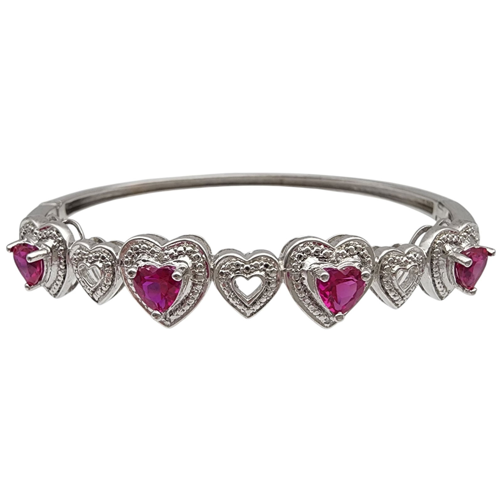 Sterling Silver Ruby Heart Bangle Bracelet (1 of 6)