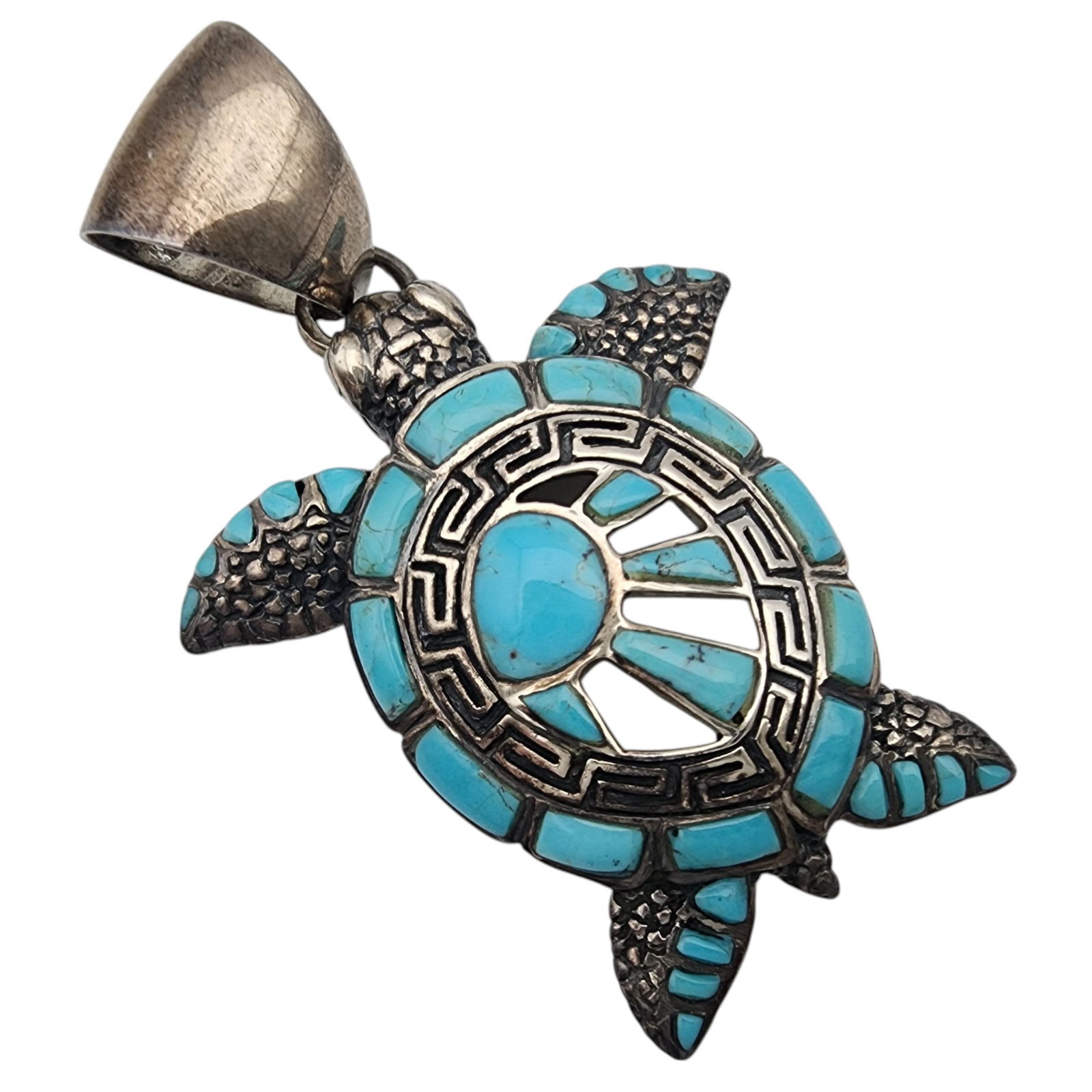 Southwestern Sterling Turquoise Turtle Pendant (1 of 5)