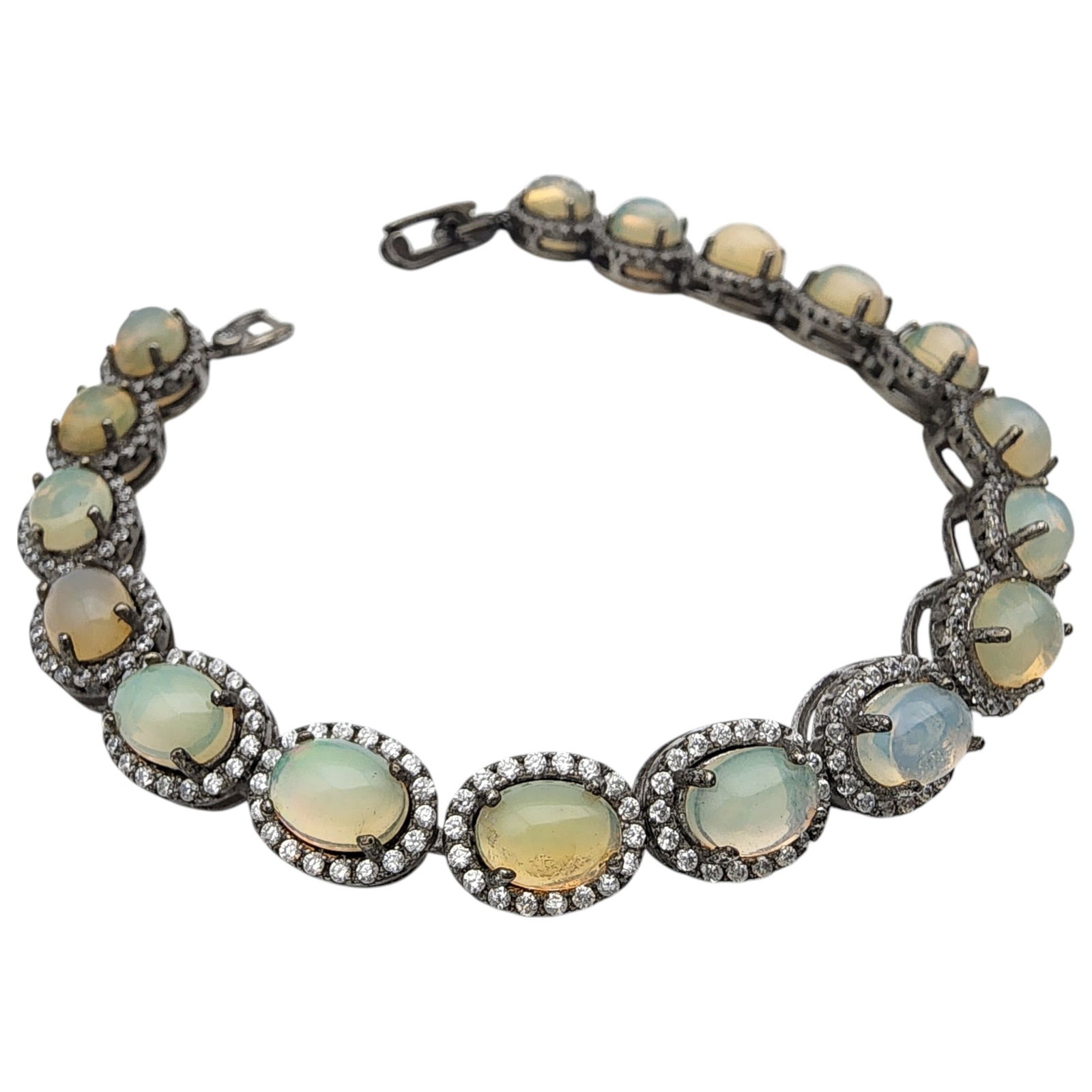 Sterling Silver Opal Link Bracelet: Sterling Silver Opal Link Bracelet, 17.9g