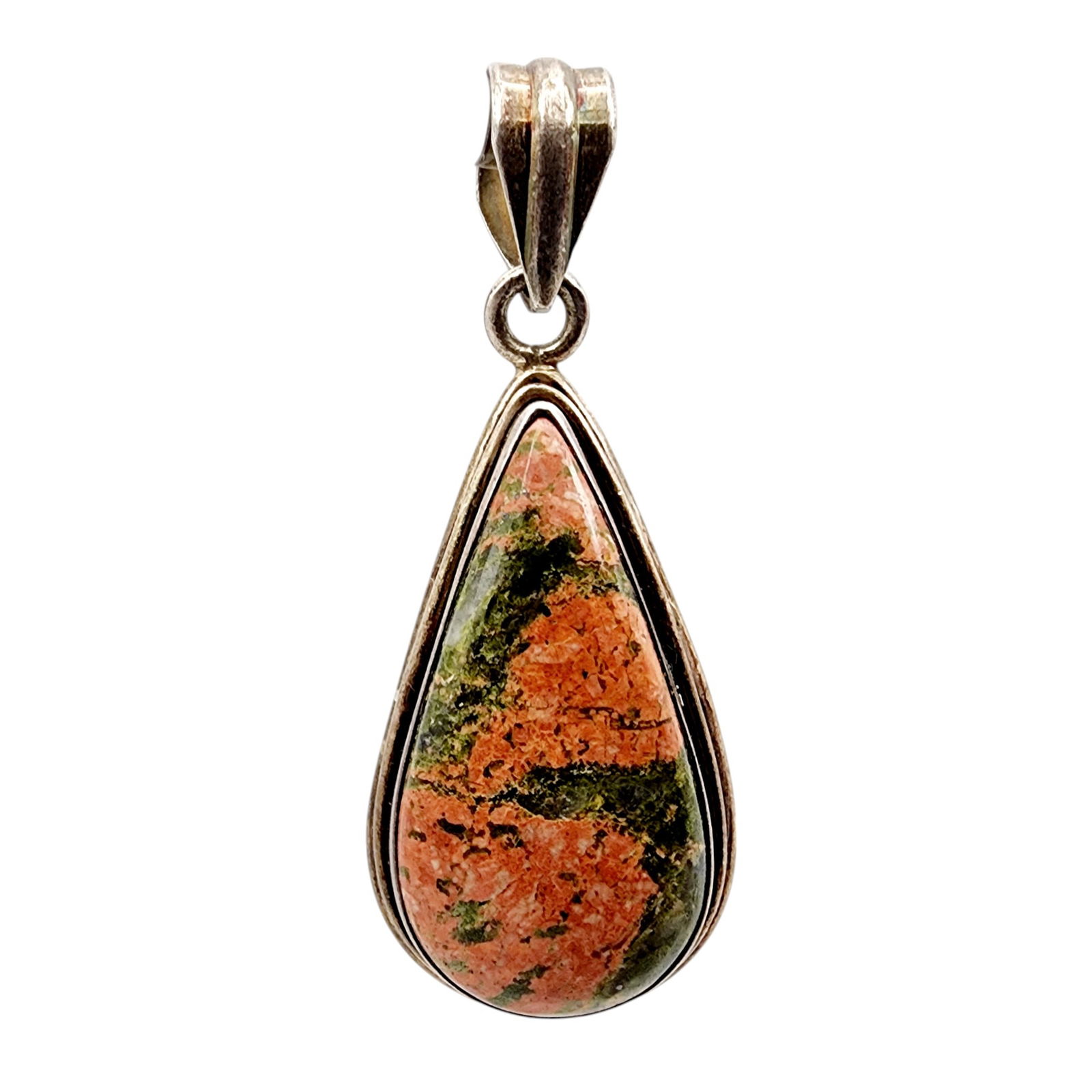 Sterling Unakite Jasper Pendant: Sterling Unakite Jasper Pendant 13.4g