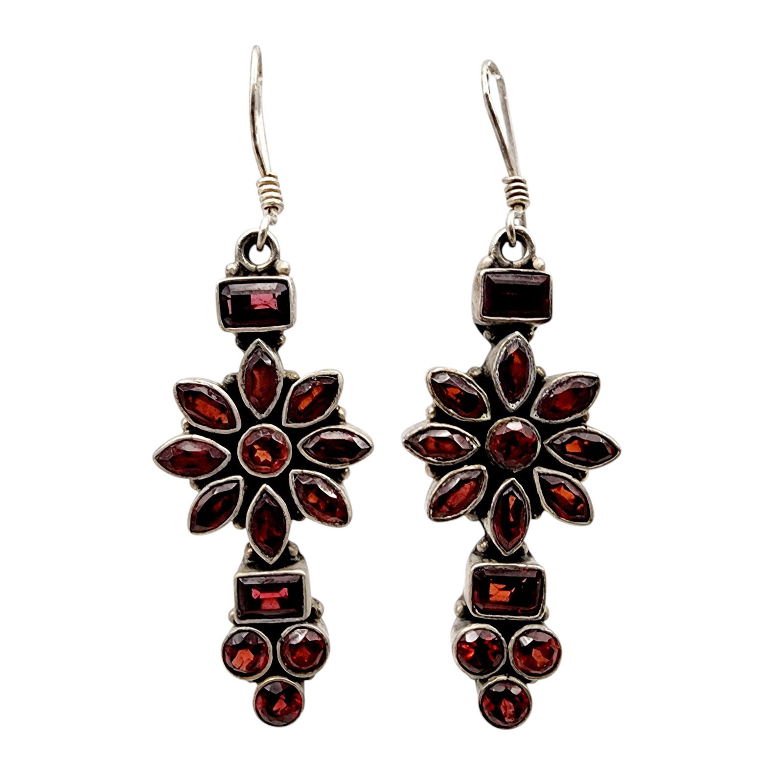 Sterling Garnet Cluster Earrings: Sterling Garnet Cluster Earrings 16.7g