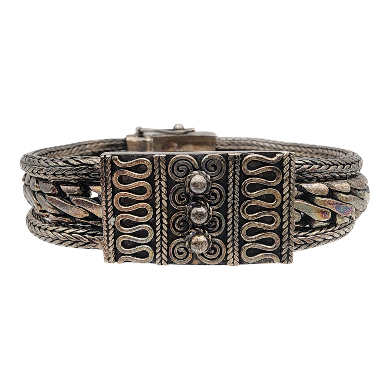 Signed Sterling Silver Thick 3-Chain Bracelet (1 of 11)