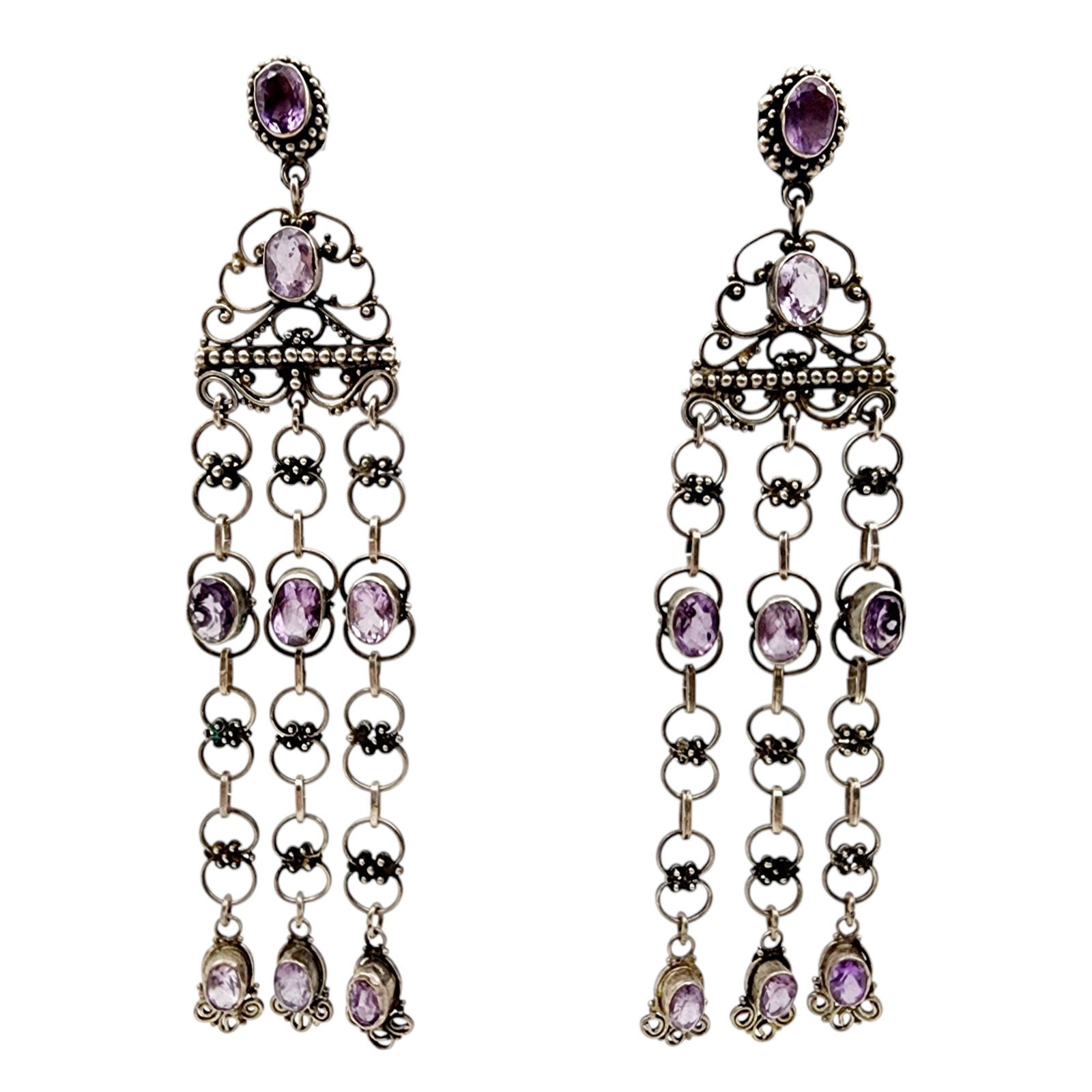 Vintage Sterling Amethyst Chandelier Earrings: Vintage Sterling Amethyst Chandelier Earrings 16.2g