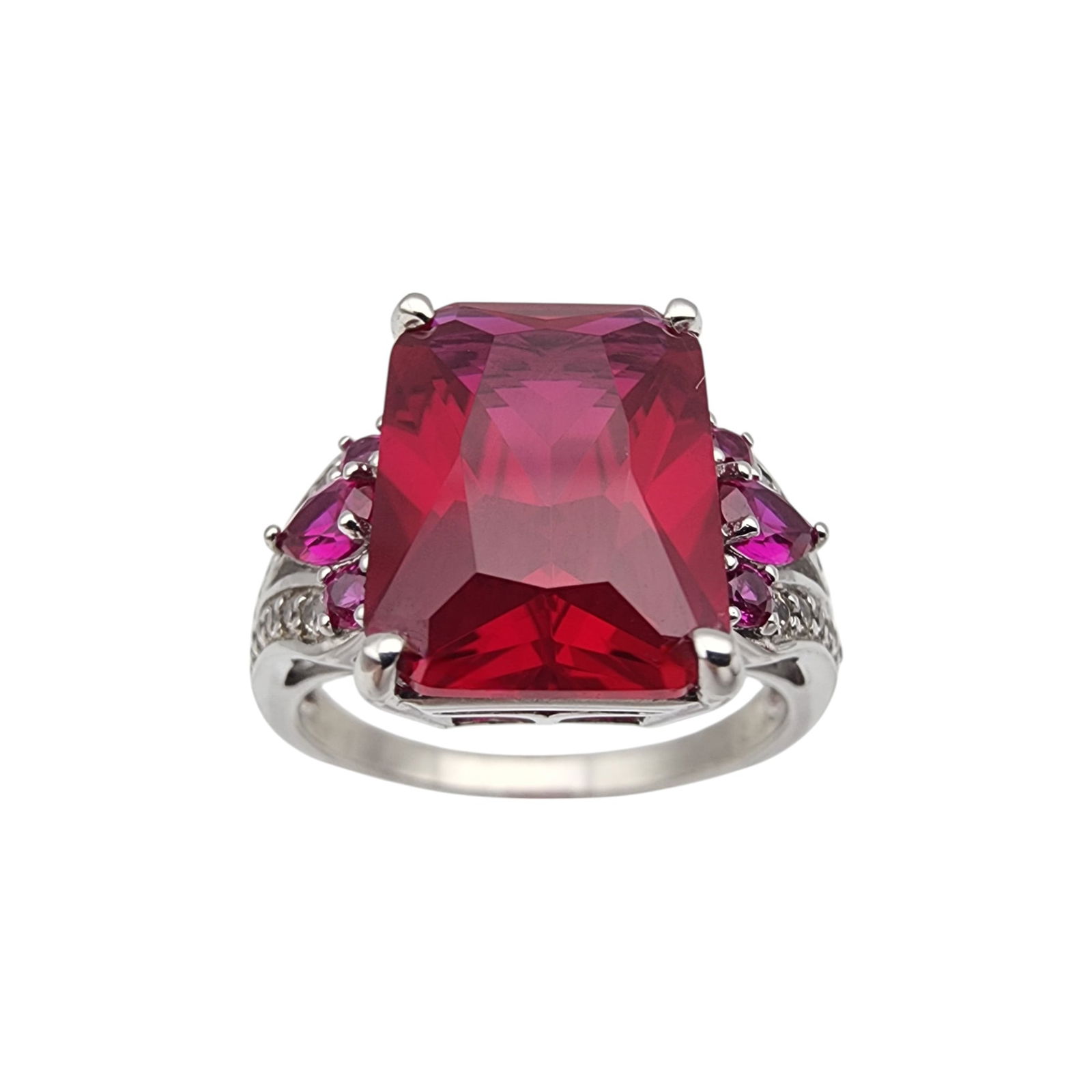 Sterling Silver Ruby Ring Sz 10: Sterling Silver Ruby and Clear Spinel/Topaz Ring Sz 10, 6.1b