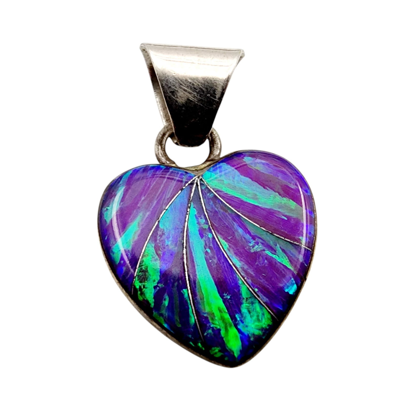 Signed 'MG' Sterling Opal Heart Pendant: Signed 'MG' Sterling Opal Heart Pendant 1.8g