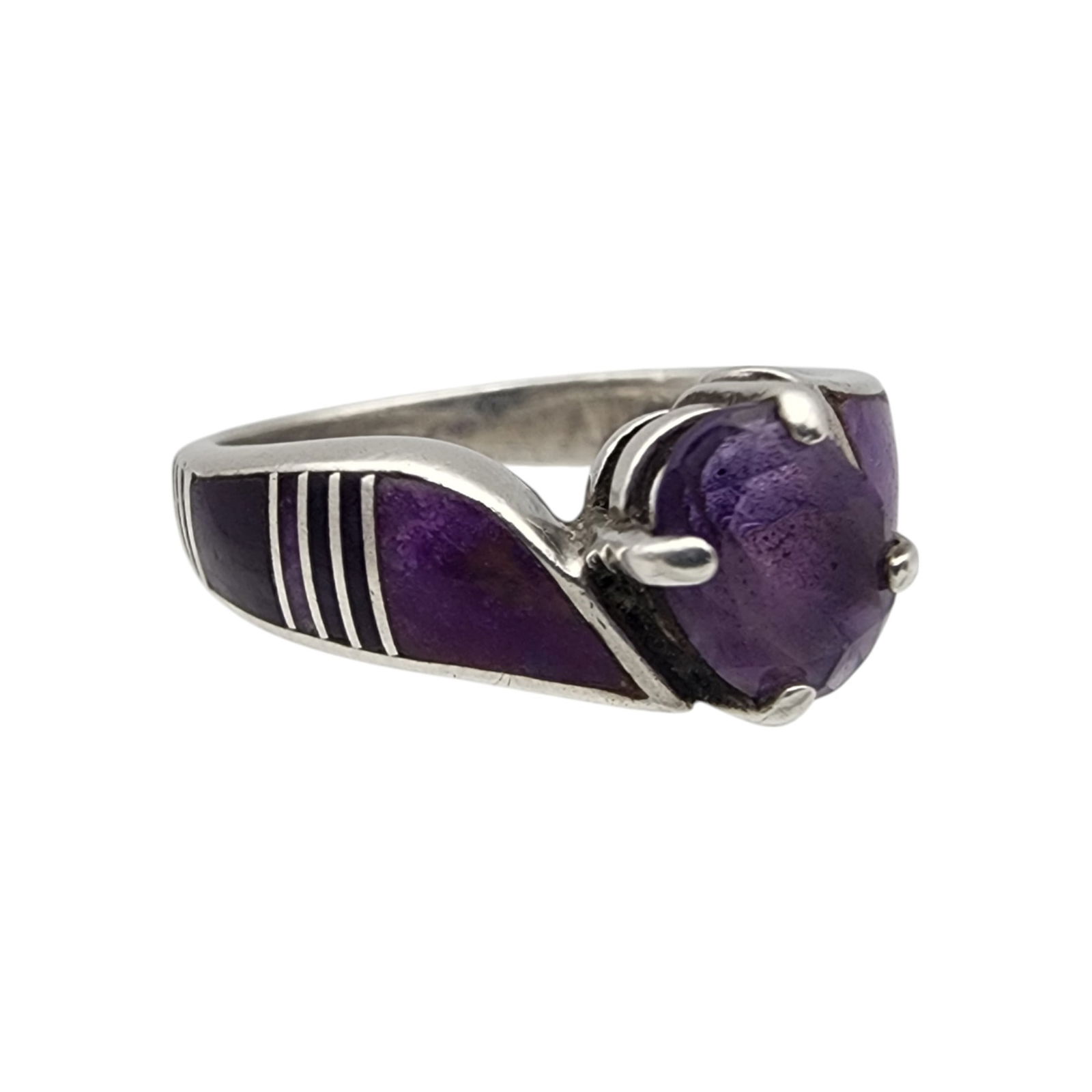 Signed Sterling Amethyst Sugilite Inlay Ring Sz 8 (1 of 7)
