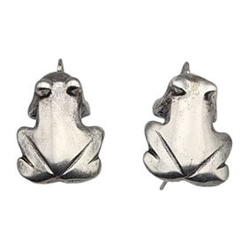Sterling Silver Frog Earrings, 11.4g