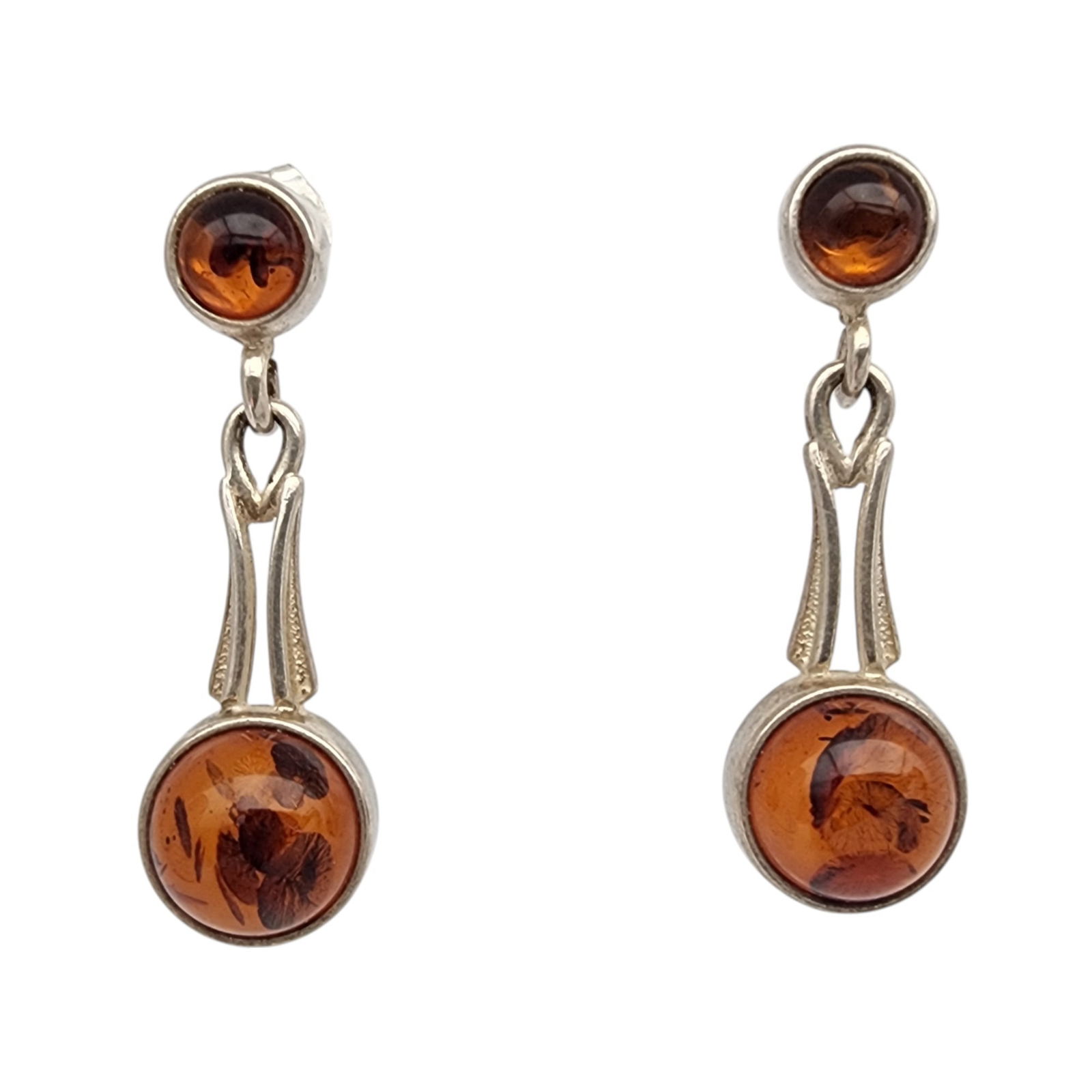 Sterling Silver Amber Dangle Earrings: Sterling Silver Amber Dangle Earrings, 3.1g