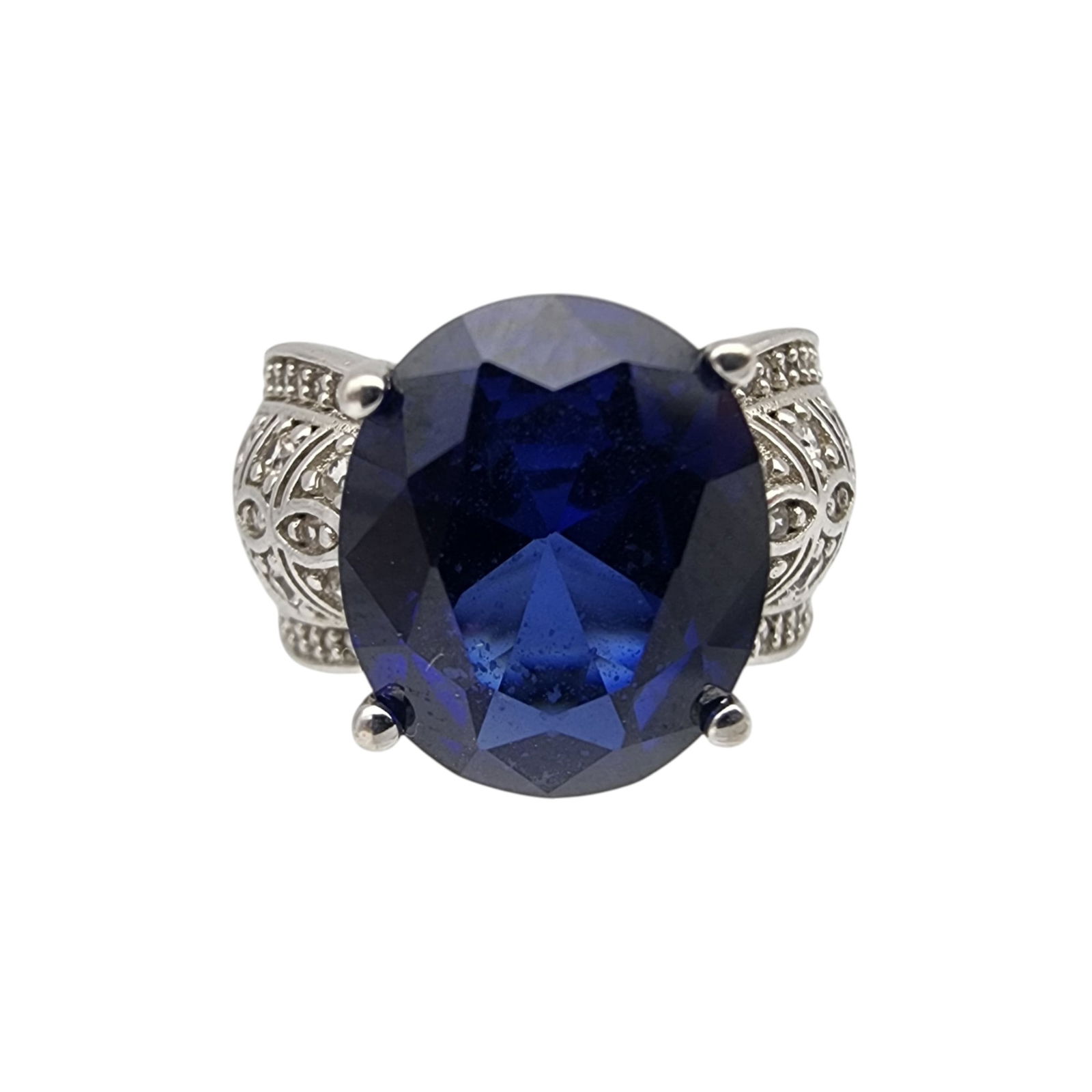 Sterling Silver Sapphire Ring Sz 4: Sterling Silver Sapphire and Clear Spinel/Topaz Ring Sz 4, 4.7g