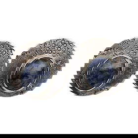 Sterling Stamped Sodalite Earrings: Sterling Hand Stamped Sodalite Earrings, 9.1g