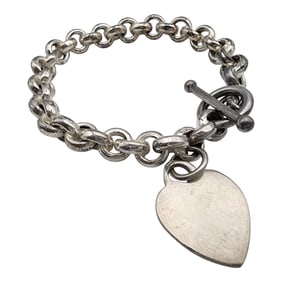 Sterling SIlver Heart Charm Rolo Chain Bracelet
