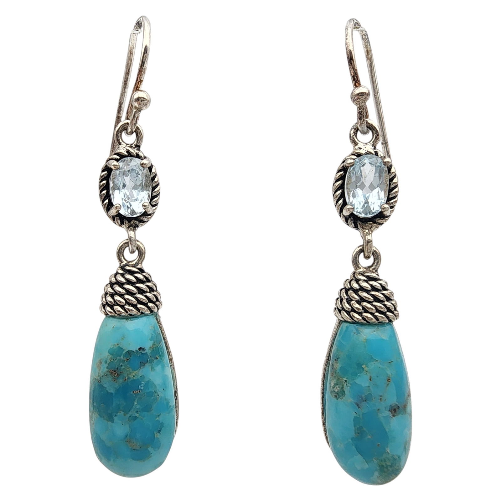 Sterling Turquoise and Topaz Dangle Earrings: Sterling Turquoise and Topaz Dangle Earrings, 5.9g