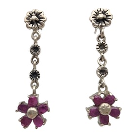 Sterling Silver Ruby Dangle Earrings