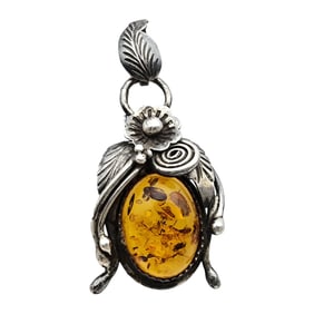 Vintage Sterling Amber Pendant
