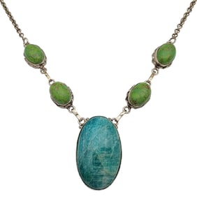Sterling Amazonite and Green Turquoise Necklace