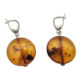 Sterling Amber Disc Earrings