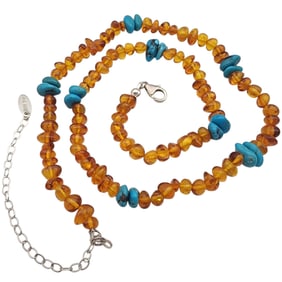 Southwestern Sterling Amber and Turquoise Chip Necklace