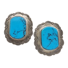 Signed Taxco Sterling Stamped Turquoise Earrings