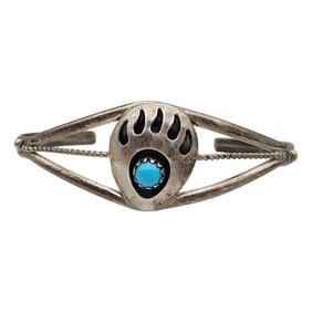 Navajo Sterling Turquoise Bear Paw Cuff Bracelet