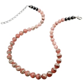 Signed Sterling Rhodonite Bead Necklace