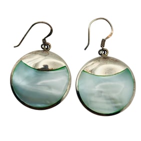 MOTHER OF PEARL Sterling Disc Earrings, 7.59 G