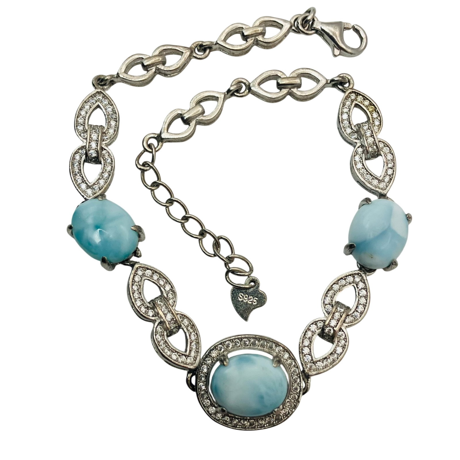 AZIEL, LARIMAR Sterling Clear Stone Unique Link Bracelet, 12.32 G: AZIEL LARIMAR Sterling clear stone unique Link bracelet 12.32 g