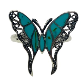 TURQUOISE Sterling Butterfly Ring, Size 10, 4.32 G