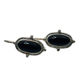 Sterling Black Stone Oval Jacket Earrings, 4.06 G