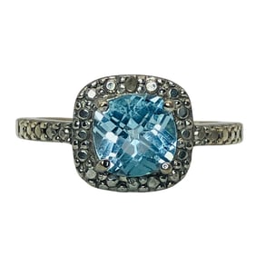 FAS, TOPAZ, DIAMOND Sterling Halo Ring, Size 7, 3.27 G