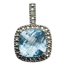 FAS, TOPAZ, DIAMOND Sterling Halo Pendant, 2.06 G