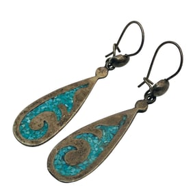 Crushed TURQUOISE Sterling Dangle Earrings, 4.89 G