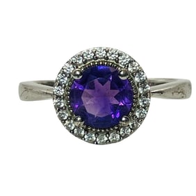 AMETHYST, TOPAZ Sterling Halo Ring, Size 6.5, 3.49 G