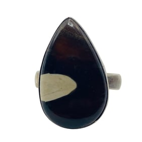 Sterling Southwest Black Stone Disconnected Teardrop Ring, Size 6, 5.35 G