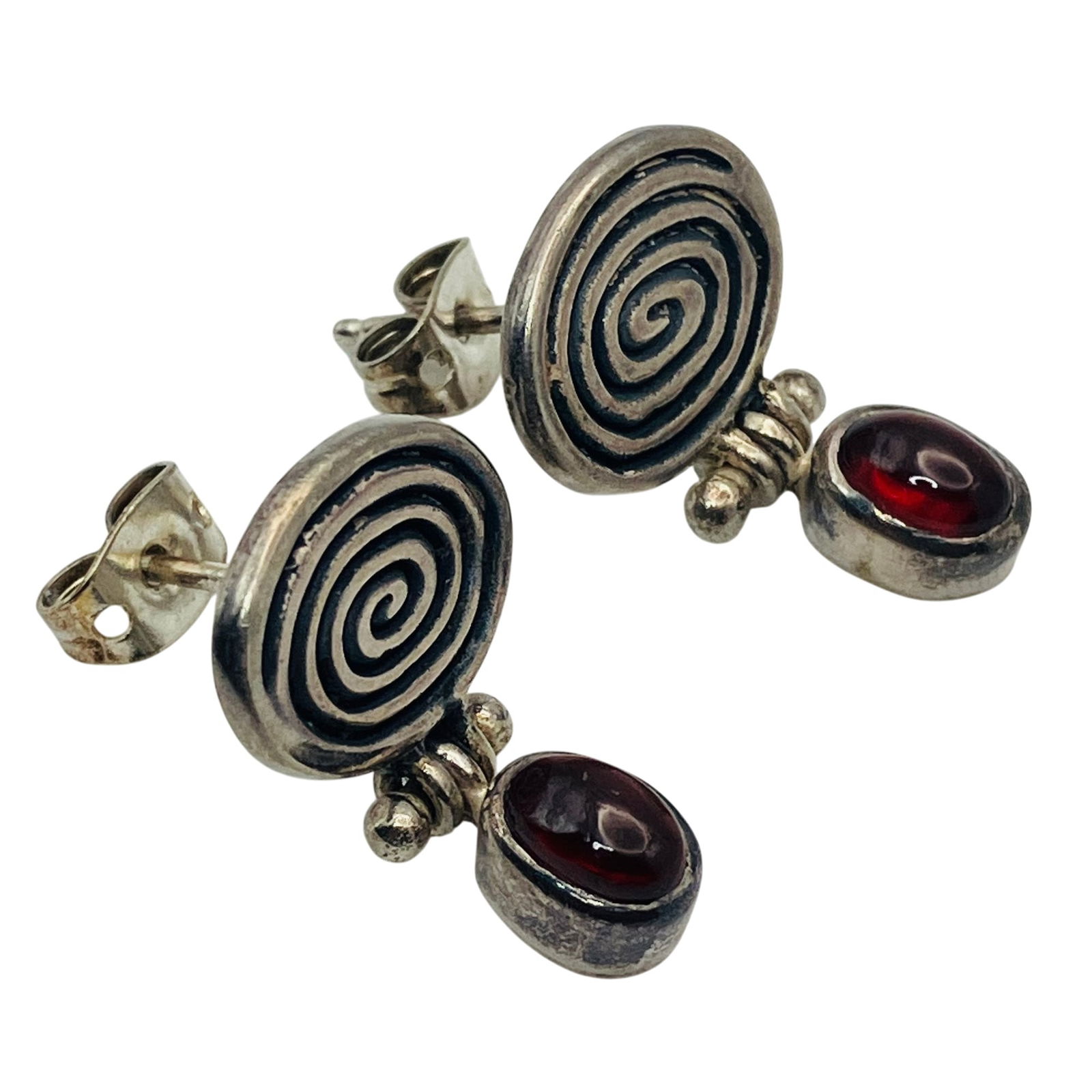 Sterling Red Stone Drop Earrings, 4.63 G (1 of 5)