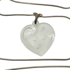 LENOX, KC, ITALY Sterling Glass Footprint Heart Pendant On Snake Chain Necklace, 17.00 G