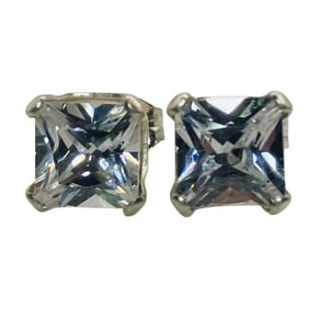 Sterling Clear Stone Stud Earrings, 1.05 G