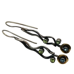H, EMERALD, TOPAZ, 14K Sterling Drop Earrings, 5.29 G