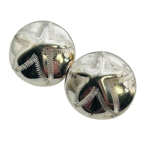 Mexico Sterling Round Sand Dollar Earrings 13.92 G