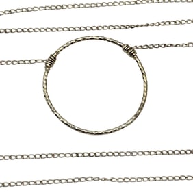 Sterling Textured Hoop Pendant Curb Chain Necklace, 1.17 G